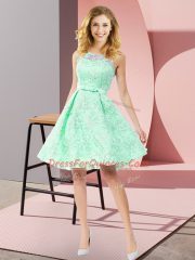 Stunning Apple Green Zipper Damas Dress Bowknot Sleeveless Knee Length