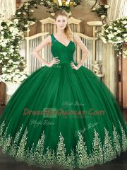 Dark Green Sleeveless Floor Length Beading and Lace and Appliques Backless Sweet 16 Quinceanera Dress