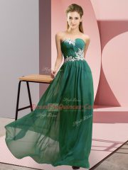 Dark Green Empire Chiffon Sweetheart Sleeveless Appliques Floor Length Zipper Prom Evening Gown