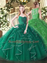Great Floor Length Dark Green Sweet 16 Dress Organza Sleeveless Ruffles