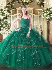 Great Floor Length Dark Green Sweet 16 Dress Organza Sleeveless Ruffles