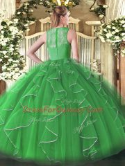 Great Floor Length Dark Green Sweet 16 Dress Organza Sleeveless Ruffles