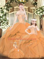 Beading and Ruffles Quinceanera Dress Orange Red Lace Up Sleeveless Floor Length