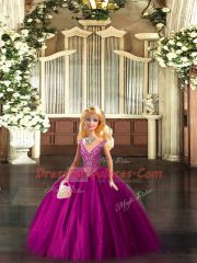Fuchsia Straps Lace Up Beading Sweet 16 Quinceanera Dress Sleeveless