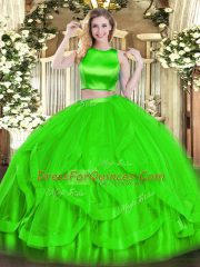 Amazing Green Criss Cross Vestidos de Quinceanera Ruffles Sleeveless Floor Length