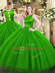 Floor Length Ball Gowns Sleeveless Green Quinceanera Gowns Clasp Handle