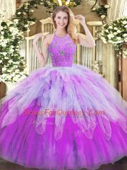 Best Selling Multi-color Halter Top Neckline Beading and Ruffles Sweet 16 Quinceanera Dress Sleeveless Zipper