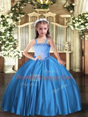 Baby Blue Little Girls Pageant Dress Wholesale Party and Quinceanera with Appliques Straps Sleeveless Lace Up
