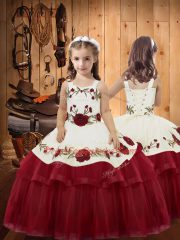 Simple Organza Sleeveless Floor Length Little Girls Pageant Gowns and Embroidery and Ruffled Layers