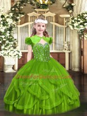 Lace Up Straps Beading and Ruffles Little Girl Pageant Dress Tulle Sleeveless