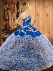 Edgy Sleeveless Embroidery Lace Up Quinceanera Gown with Multi-color Brush Train