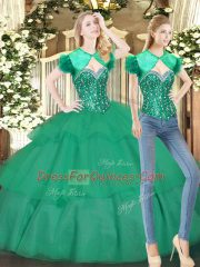 Sweet Beading and Ruffled Layers Sweet 16 Quinceanera Dress Turquoise Lace Up Sleeveless Floor Length