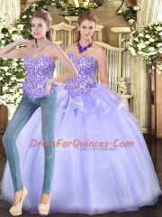 Glorious Lavender Organza Zipper Quinceanera Gown Sleeveless Floor Length Appliques