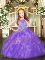 Floor Length Ball Gowns Sleeveless Lavender Little Girls Pageant Dress Zipper