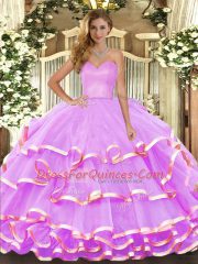 Amazing Lilac Lace Up Sweetheart Ruffled Layers Quinceanera Gown Organza Sleeveless