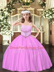 Lilac Ball Gowns Straps Sleeveless Satin Floor Length Lace Up Beading Glitz Pageant Dress