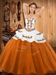 Admirable Floor Length Ball Gowns Sleeveless Orange Red Quinceanera Gowns Lace Up