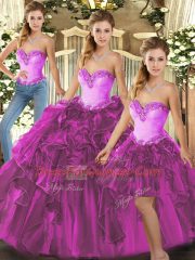 Captivating Floor Length Fuchsia 15th Birthday Dress Sweetheart Sleeveless Lace Up