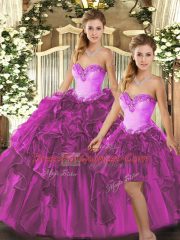 Captivating Floor Length Fuchsia 15th Birthday Dress Sweetheart Sleeveless Lace Up