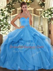 On Sale Baby Blue Sweetheart Lace Up Beading and Ruffles Sweet 16 Dress Sleeveless