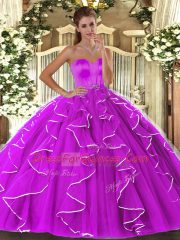 Sweetheart Sleeveless Lace Up Sweet 16 Dresses Fuchsia Organza