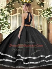 Ball Gowns Sweet 16 Dress Fuchsia Halter Top Tulle Sleeveless Floor Length Backless