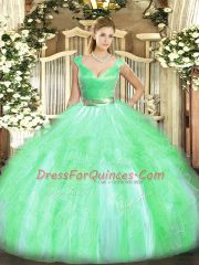 Exquisite V-neck Sleeveless Tulle Quinceanera Dresses Beading and Ruffles Zipper