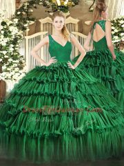 Organza Sleeveless Floor Length Sweet 16 Dress and Beading and Lace and Ruffled Layers