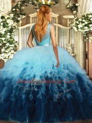 Exquisite Sleeveless Ruffles Backless Quince Ball Gowns