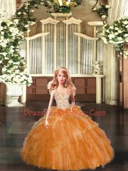 Orange Red Organza Lace Up Straps Sleeveless Floor Length Sweet 16 Quinceanera Dress Beading and Ruffles