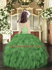 Olive Green Scoop Zipper Beading and Ruffles Little Girl Pageant Dress Sleeveless