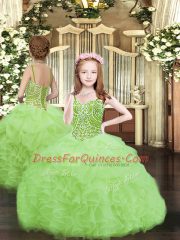Top Selling Sleeveless Organza Floor Length Lace Up Kids Formal Wear in with Beading and Ruffles and Pick Ups