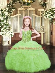 Top Selling Sleeveless Organza Floor Length Lace Up Kids Formal Wear in with Beading and Ruffles and Pick Ups