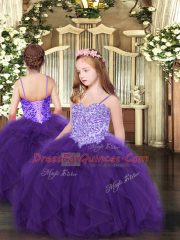 Floor Length Lace Up Little Girls Pageant Dress Wholesale Purple for Party and Quinceanera with Appliques and Ruffles
