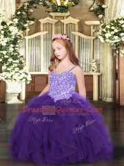 Floor Length Lace Up Little Girls Pageant Dress Wholesale Purple for Party and Quinceanera with Appliques and Ruffles