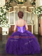 Floor Length Lace Up Little Girls Pageant Dress Wholesale Purple for Party and Quinceanera with Appliques and Ruffles