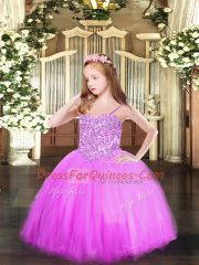 Lilac Lace Up Little Girl Pageant Dress Appliques Sleeveless Floor Length