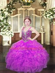 Superior Sleeveless Beading and Ruffles Lace Up Kids Formal Wear