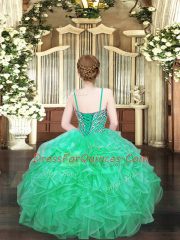 Superior Sleeveless Beading and Ruffles Lace Up Kids Formal Wear