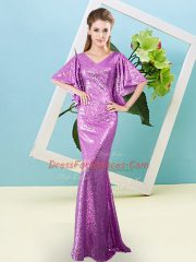 Fashion V-neck Half Sleeves Sequined Sequins Zipper