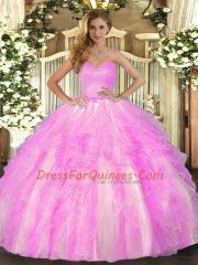 Cute Lilac Organza Lace Up Sweetheart Sleeveless Floor Length Quinceanera Dress Ruffles