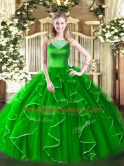 Cheap Green Scoop Side Zipper Beading and Ruffles Quinceanera Dress Sleeveless