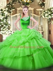 Scoop Sleeveless Side Zipper Ball Gown Prom Dress Organza