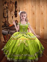 Yellow Green Ball Gowns Beading and Embroidery Little Girls Pageant Dress Wholesale Lace Up Satin Sleeveless Floor Length
