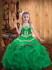 Glorious Turquoise Organza Lace Up Pageant Dress Sleeveless Floor Length Embroidery and Ruffles