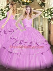 Sweet Lilac Lace Up Sweetheart Beading and Ruffled Layers Sweet 16 Dresses Taffeta Sleeveless