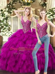 Best Selling Organza Sleeveless Floor Length Quince Ball Gowns and Beading and Ruffles