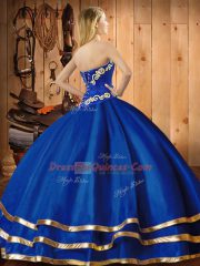 Glittering Embroidery Ball Gown Prom Dress Blue Lace Up Sleeveless Floor Length