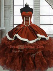 Wonderful Rust Red Sweetheart Neckline Beading and Ruffles Sweet 16 Dress Sleeveless Lace Up