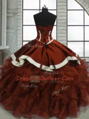 Wonderful Rust Red Sweetheart Neckline Beading and Ruffles Sweet 16 Dress Sleeveless Lace Up